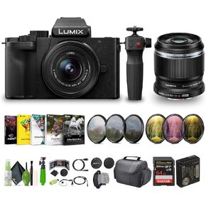 Panasonic Lumix G100D 4K Mirrorless Vlogging Camera with Tripod Grip, YouTube Vlogger Kit Bundle with 12-32mm Lens + M.Zuiko Digital ED 30mm f/3.5 Macro Lens Micro Four Thirds + Vlog Accessories