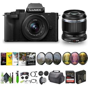 Panasonic Lumix G100D 4K Mirrorless Vlogging Camera, 5-Axis Hybrid I.S, YouTube Vlogger Kit Bundle with 12-32mm Lens + M.Zuiko Digital ED 30mm f/3.5 Macro Lens Micro Four Thirds + Vlog Accessories
