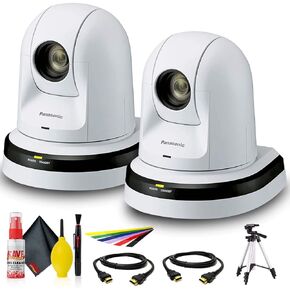 Panasonic AW-HE38W 22x Zoom PTZ Camera with HDMI Output (White) (AW-HE38HW) + Full-Size Tripod + Deluxe Cleaning Kit + 2 x HDMI Cable + Wire Straps - 2 Camera Bundle