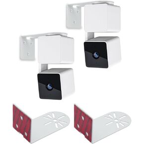 Metal Wall Mount Bracket for Wyze Cam Pan V3/V2 Wyze Cam V4/V3 Adhesive No Drill Indoor/Outdoor Installation (2 Pack White)