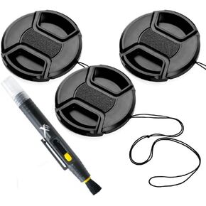 49mm Lens Cap Bundle, 3 Pack Universal Snap on Front Centre Pinch Lens Cover Set for Canon Nikon Sony Olympus DSLR Camera + Camera Lens Cleaning Pen