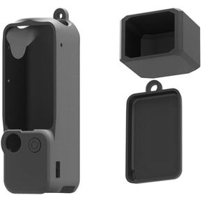 حافظة واقية من السيليكون لجيب DJI OSMO 3,3 Kits/حافظة سيليكون + غطاء حماية للعدسة + غطاء عدسة العرض (أسود)