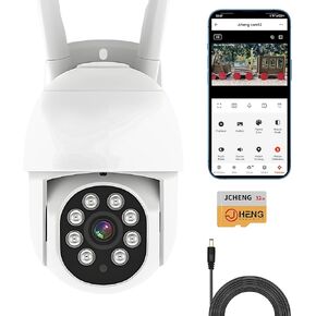 JCHENG 4MP Outdoor Security Camera Motion Tracking| PTZ and Night Vision | Remote Control | SD Card Included |Compatible with Alexa and Google Home Outdoor
