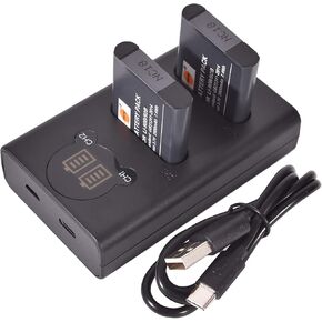 DSTE Replacement for 2X Li-90B + Dual LCD Battery Charger Compatible Olympus SH-50 iHS SH-60 SP-100 Tough TG-1 TG-2 TG-3 TG-5 TG-6 XZ-2 iHS TG-Tracker with Type-C and Micro-USB Port as LI-92B