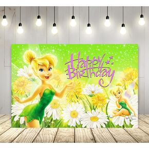 خلفية تينكربيل لمستلزمات حفلات أعياد الميلاد مقاس 5 × 3 أقدام خلفية صورة خرافية لموضوع تينكر بيل وديكورات طاولات الكيك وحفلات استقبال المولود الجديد، باللون الأخضر in Kuwait