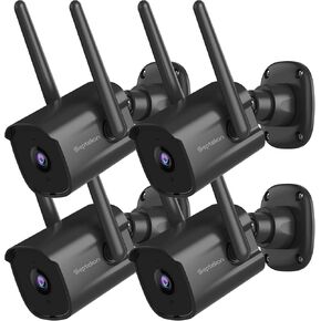Septekon 2K Home Security Cameras 4 Pack, 2.4G Wired WiFi Security Camera Outdoor with Night Vision, Two-Way Audio, IP66, Motion Detection Alarm, Dual Antenna, Black in Kuwait