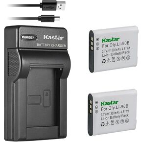 Kastar Battery (X2) & Slim USB Charger for Olympus Li-90B Li-92B and Tough TG-Tracker, SH-1, SH-2, SP-100, SP-100 IHS, SP-100EE, TG-1 iHS, TG-2 iHS, TG-3, TG-4, SH-50 iHS, SH-60, XZ-2 iHS Camera