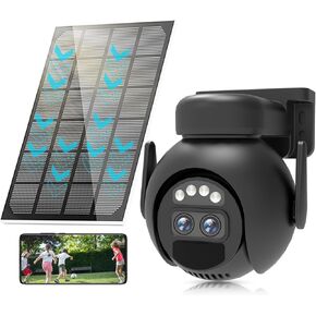Uniter Solar Security Camera Wireless Outdoor, 2K WiFi PTZ Camera Battery Powered, 360°View Home Security Cameras with Color Night Vision, Spotlight Siren, PIR Sensor Motion Detection in Kuwait
