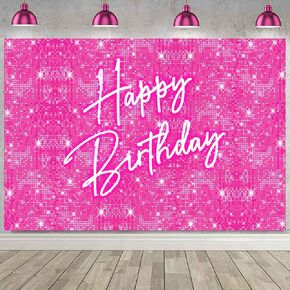 Sensfun 5x3ft Glitter Hot Pink Birthday Backdrop Princess Girls Birthday Party Decorations Shining Pink Circle Sequins Wall Background for Women Neon Happy Birthday Banner Photo Studio Booth Props