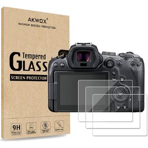 AKWOX [3-Pack] Tempered Glass Screen Protector for Canon EOS R6, [0.3mm 2.5D High Definition] 9H LCD Protective Cover,Anti-Scratch, Bubble-Free