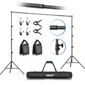 EMART Backdrop Stand 10x8.5ft(WxH) Photo Studio Adjustable Background Stand Support Kit with 2 Crossbars, 2 Backdrop Clamps, 2 Sandbags and Carrying Bag for Parties Events Decoration