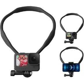 POV Neck Mount Strap for GoPro - VLOG Hands Free Video Necklace for Insta360 DJI Action Camera Selfie, Silicone Neck Chest Holder for Go Pro Max 11 Mini Hero 11 10 9 8 7 6 5 and iOS/Android Smartphone