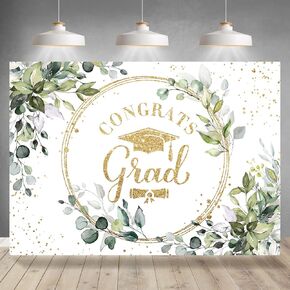 Greenery Congrats Grad Backdrop Graduation Class of 2024 Green Leaves Graduate Party Photography Background Graduation Party Decorations Supplies Cake Table Banner Photo Booth Props 7x5ft