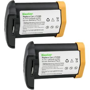 Kastar [Fully Decoded] 2-Pack 11.1V 4400mAh LP-E4N Battery Replacement for Canon LP-E4 LPE4, LP-E4N LPE4N, US 5751B002 Battery, Canon LC-E4 LC-E4N Charger