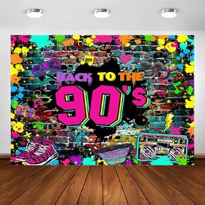 Avezano 90s Party Decorations Back to The 90s Birthday Party Backdrop 90s Hip Hop Rock Graffiti Theme Party Supplies Adults' 90s Party Photoshoot Background Banner (5x3ft(60x36in))