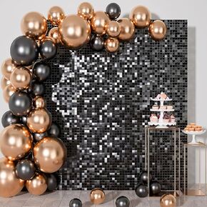 Black Shimmer Wall Backdrop,24PCS Square Sequin Panels Sparkling Wall Backdrops Shiny Photo Backdrops for Birthday Party Wedding Baby Shower Anniversary & Home Wall Background Decorations