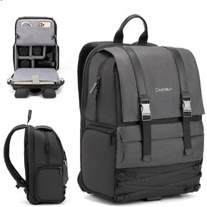 Camera Outdoor Camera Backpack Travel Camera Bag, Waterproof Photography Camera Case with Tripod Holder, 15.6" Laptop Compartment for Canon/Nikon/Sony SLR/DSLR Camera, Lens and Accessories
