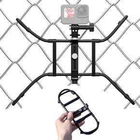 Fence Mount Holder for Gopro Insta360 iPhone, Baseball Action Camera Universal Flexible Net Mounting Brackets for Softball/Tennis Outdoor Games, with Portable Bag for Charging, Aluminum Metal