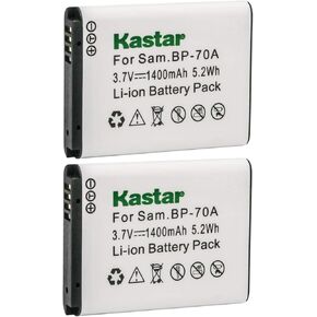 Kastar Battery 2x for Samsung BP-70A BP70A & ST80 ST90 ST95 ST100 ST150F ST700 ST6500 SL50 SL600 SL605 SL630 WB30F WB35F WB50F ES65 ES70 ES80 MV800 DV150F PL20 PL80 PL120 PL170 PL200 TL105 TL110 TL205