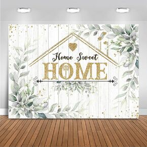 Mocsicka Housewarming Backdrop Greenery Leaves Home Sweet Home Background for New House Party Decorations Gold Welcome Home We Got The Key Family Photography Background (6x4ft(72''x48''), Green)