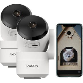 عبوتان من كاميرا الحيوانات الأليفة للقطط/الكلاب/الشاشة، كاميرا أمان منزلية داخلية بدقة 2 ميجابكسل مع تغطية 360 درجة، صوت ثنائي الاتجاه، رؤية ليلية، بطاقة ذاكرة/تخزين سحابي، تعمل مع مساعد جوجل/أليكسا (مستعملة) in Kuwait