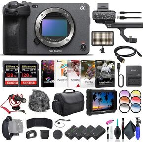 Sony FX3 Full-Frame Cinema Camera ILME-FX3, 4K Monitor, 2 x 64GB Memory Card, Bag, 3 x NP-FZ100 Compatible Battery, LED Light, Card Reader, Corel Photo Software, Rode Compact Mic, and More