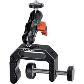 Camera Clamp Mount C Clamp with 1/4'' Screw Magic Arm - Double Ball Head Adapter - Perfect for DSLR Cameras, LED Video Lights, Monitors, Flash, Microphone, Action Camera, Security Camera
