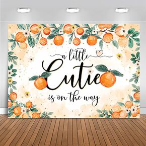 Mocsicka Little Cutie Baby Shower Backdrop A Little Cutie is on The Way Bbay Showe Party Decoration Citrus Orange Gender Reveal Banner for Girls Photo Booth Props (Orange, 7x5ft(82''x60''))