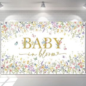 Avezano Baby in Bloom Backdrop Wildflower Baby Shower Party Decorations Watercolor Floral Baby in Bloom Banner Gold Glitter Butterfly Photography Background Cake Table Banner 70.8 x 43.3 Inch