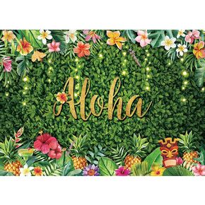Maijoeyy 7x5ft Aloha Backdrop Luau Party Backdrop Green Tropical Hawaiian Backdrop for Party Luau Birthday Backdrop for Photography Aloha Baby Shower Banner