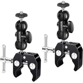 Super Clamp Camera Mount with Double Ball Head Magic Arm and 1/4" Screw - 360° Rotation - Fits for Camera, GoPro, Insta360, Action Camera, Monitor, Microphone - 1/4" and 3/8" Threaded Holes