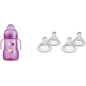 MAM Plastic Trainer Cup (1 Count), Trainer Drinking Cup with Extra-Soft Spout, Spill-Free Nipple, and Non-Slip Handles, for Boys 4+ Months, Eight Ounces, Designs May Vary