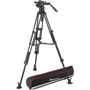 Manfrotto Nitrotech 612 Fluid Head for Video Shooting with Aluminium Twin Leg Tripod Middle Spreader for DSLR, Mirrorless, Video and Cinema Camera Systems - 18 kg Payload