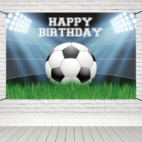 Renaiss 6x3.6ft Happy Birthday Banner Soccer Themed Birthday Party Decoration Football Pitch Birthday Poster Backdrop Soccer Theme Wall Decor Kids Boys Girl Soccer Bday Yard Sign Party Supplies