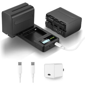 بطارية 10050 مللي أمبير NP-F970 مع مجموعة شاحن سريع 20 وات PD، استبدال بطارية لـ NP-F970 950 750 550، متوافقة مع كاميرات فيديو سوني، مصابيح LED، أضواء حلقية، شاشات، عبوتان in Kuwait