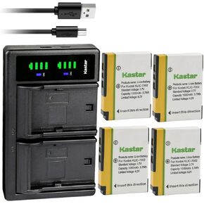 Kastar 4-Pack KLIC-7002 Battery and LTD2 USB Charger Replacement for Kodak KLIC-7002 K7002 Battery, Kodak EasyShare V530, EasyShare V603, EasyShare V530 Zoom, EasyShare V603 Zoom Camera