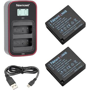 بطارية بديلة Newmowa DMW-BLE9 (عبوتان) وشاشة LCD ذكية شاحن USB مزدوج لباناسونيك DMW-BLE9، DMW-BLG10 وLumix DC-LX100 II، DMC-GF3، DMC-GF5، DMC-GF6، DMC-GX7، DMC -LX100، DMC-ZS60، DMC-ZS100 in Kuwait