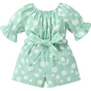 YOUNGER TREE Kids Toddler Baby Girls Summer Outfit Off-Shoulder Sunflower Overall Romper Jumpsuit Short Trousers Clothes in Kuwait