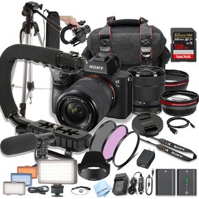 Sony A7 III Mirrorless Camera with 28-70mm + 128GB Extreme Speed Card, U-Grip, Microphone, LED Video Light, Spare Battery, Filter Kit, More (Extreme Pro-Bundle) (Renewed), Black