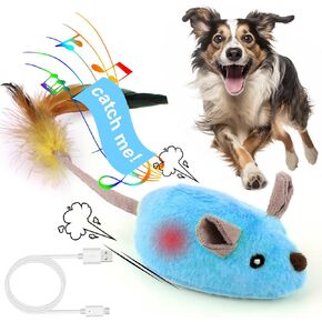 BABORUI Interactive Dog Toys Mouse, Escaping Mice Squeaky Dog Toys with Lights & Auto-Turn, Rechargeable Moving Dog Toys for Small/Medium/Large Dogs & Cats (Yellow)