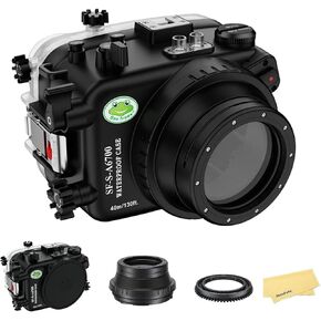 غطاء Searogs تحت الماء لهاتف Sony a6700 مع منفذ FL28 مسطح، [40M/130FT] جراب غطاء غوص مقاوم للماء لهاتف Sony ILCE-6700 مع FE E10-18mm F/4 OSS، FE 28-60 مم F4-5,6