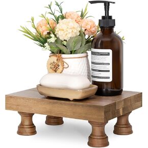 EOSAHR Farmhouse Riser for Room Decor : Decorative Pedestal Stand For Display Your Home Decorations and Uniquely Soap Stand - Rustic Bathroom Counter Tray and Kitchen Decor (Natural Wood)