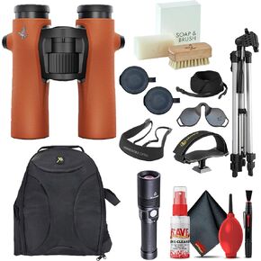 Swarovski 8x32 NL Pure Binoculars (Burnt Orange) + Swarovski Comfort Strap + 6FT Tripod + Padded Backpack + Binocular Tripod Adapter + Flashlight + Cleaning Kit