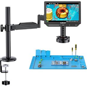Elikliv Autofocus 4K Digital Microscope, EM4K-AF Flex Arm Soldering Microscope for Adults, 10.1" Coin Microscope with Ring Light, 52MP HDMI LCD Microscopes with Screen, Electronics Repair Mat, 64G