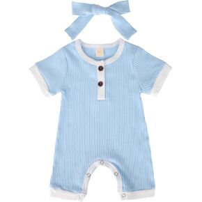 Kutersbabi Newborn Baby Boy Romper Plain Long Sleeve Onesie Ribbed Button Deco Jumpsuit Bodysuit Baby Girl Photoshoot Outfit