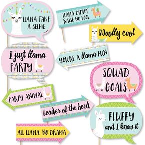 Big Dot of Happiness Funny Whole Llama Fun - Llama Fiesta Baby Shower or Birthday Party Photo Booth Props Kit - 10 Piece
