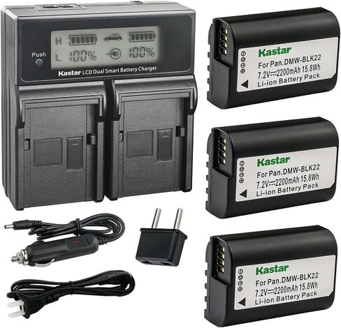 Kastar DMW-BLK22 AC LCD Dual Fast Charger Compatible with Panasonic Lumix GH5 II Mirrorless Digital Camera, Panasonic Lumix GH6 Mirrorless Digital Camera in Saudi Arabia