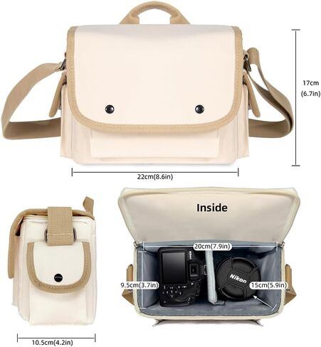 حقيبة كاميرا لكاميرات DSLR، حقيبة ظهر قماشية صغيرة، سعة كبيرة، أسود (كاكي، صغير) in Kuwait