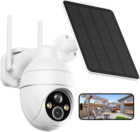 2K Wireless Outdoor Solar Security Camera, Solar Security Cameras Wireless Outdoor 355°PTZ with Spotlight Color Night Vision, PIR Motion Detection, Siren,SD/Cloud in Kuwait