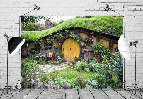 BELECO 5x3ft Fabric Hobbit Cave Backdrop for Photography Matamata Rural Hobbit Living Cabin Green Grass Garden Hobbiton Cave Background Ring Lord Fans Party Birthday Party Decorations Photo Props in Saudi Arabia